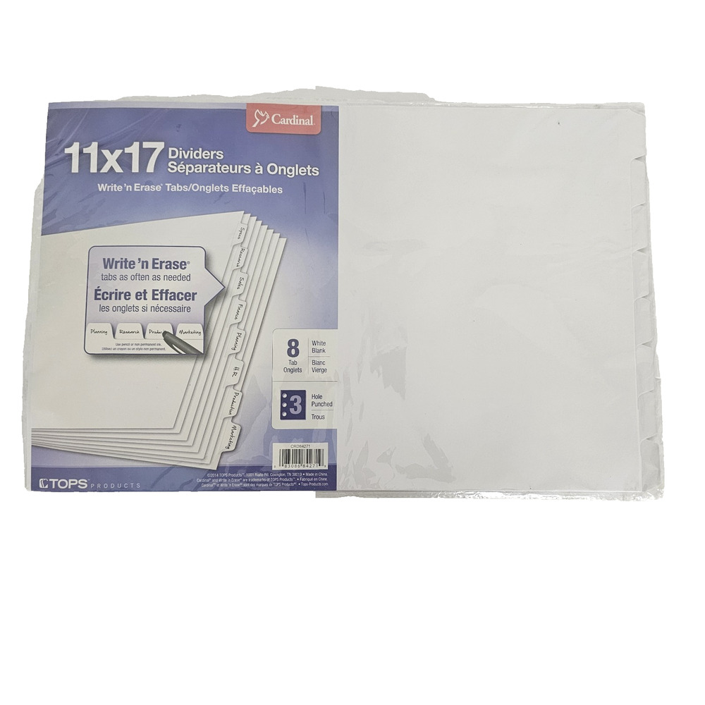 Cardinal 8-Tab TABLOID SIZE 11x17 (8PK) Write Erase Index Divider White CRD84271